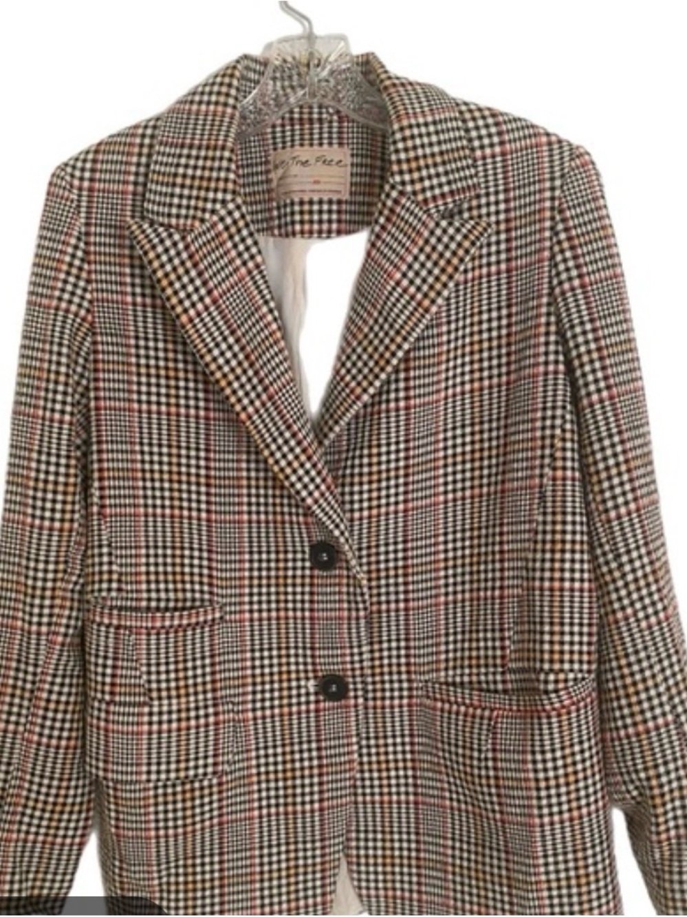 Free People oversized Plaid Houndstooth Blazer - Black, Brown, Cream, Red